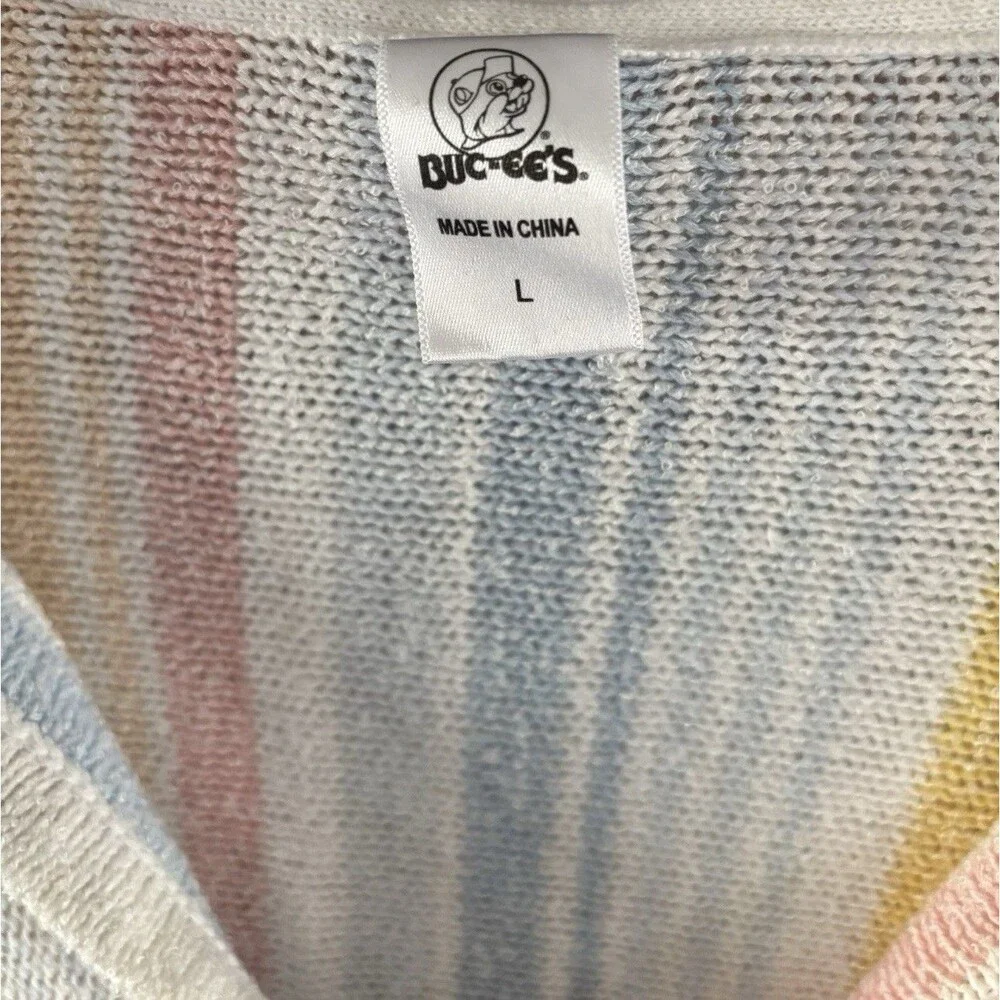 Buc-ees Baja Pullover Pastel Stripes Kangaroo Pocket Women’s Large Hoodie Top